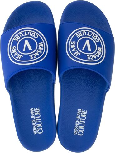 Versace Jeans Couture Electric Blue Logo Print Wide Strap Slide- for mens in Saudi Arabia