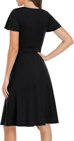 Pinup Fashion Women's Summer Short Sleeve Wrap V-Neck Casual Dress with Pockets Sundress in Saudi Arabia