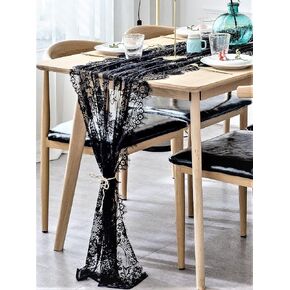 30x120 Inch Mysterious Black Lace Table Runner Boho Thanksgiving Lace Runner, Rustic Wedding Decorations, Lightweight Table Cover for Birthday Party Supplies Wedding Anniversary Party Decor in Kuwait