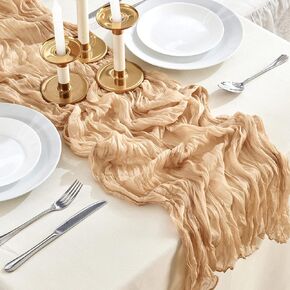 Beige Cheesecloth Table Runners 10ft Wide Gauze Table Runners Boho Table Runners for Bridal Shower Wedding Birthday Party Table Decorations