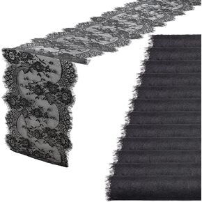 12 Pcs Black Lace Table Runners 14 x 120 Inch Rustic Wedding Lace Table Runner Decor Vintage Romantic Black Lace Table Cloth Party Favors for Halloween Engagement Birthday Hotel Home Table Decor