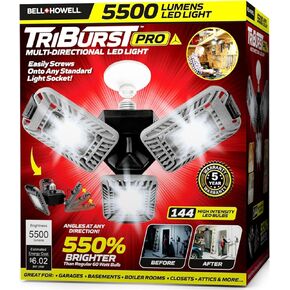 Triburst Deluxe by Bell+Howell, ASON TV 5500 Lumens/6500 Kelvin Indoor Lights, Ultra Bright Lighting with 144 LED Bulb, Multi-Directional Triple Panel Bedroom, Garage, Ceiling Light in Kuwait