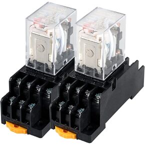 DIANQI 2Pcs 12VDC 8-Pin 5Amp Electromagnetic Power Relay DPDT 2NO+2NC Relay Coil with Socket Base with LED Indicator Light