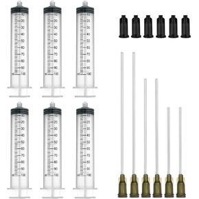 6 Pack 100ml Syringes with 14G 4.0" 3.0'' 2.0" Blunt Tip Needles and Storage Caps(Luer Lock), Plastic Reusable Syringe for Glue Applicator, Oil Dispensing Multiple Uses in Kuwait