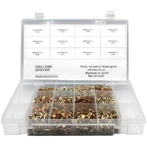 مجموعة مسامير من الألومنيوم الصلب، 3,900، مسامير ناعمة غاطسة في 12 مقاسًا، تتضمن 3/32 بوصة، 1/8 بوصة، 5/32 بوصة من شركة Wicks Aircraft Supply in Kuwait