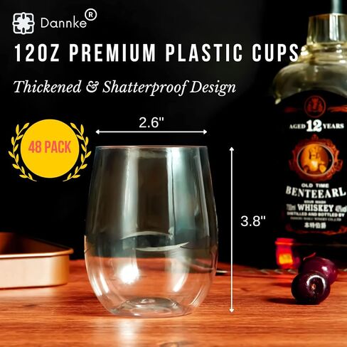 48 Stemless Wine Glass Plastic,12oz Clear Plastic Wine Glasses For Parties Disposable Party Cups, Disposable Wine Glasses, Plastic Wine Cups,Wine Glasses Plastic Disposable Plastic Wine Tumbler in Saudi Arabia