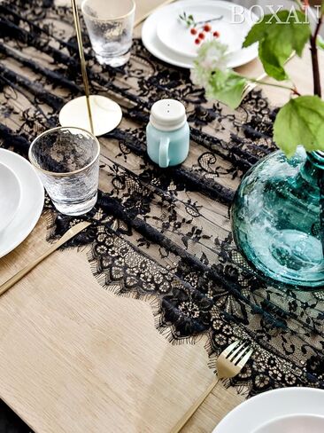 30x120 Inch Mysterious Black Lace Table Runner Boho Thanksgiving Lace Runner, Rustic Wedding Decorations, Lightweight Table Cover for Birthday Party Supplies Wedding Anniversary Party Decor in Kuwait