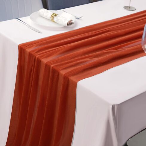 Snowkingdom 10ft Terracotta Guaze الجدول عداء محض الشيفون مثل الجدول عداء 29X120 بوصة الديكور ريفي لبوهو الزفاف الزفاف دش الطفل دش عيد ميلاد حزب الخريف الشكر الديكور in Kuwait