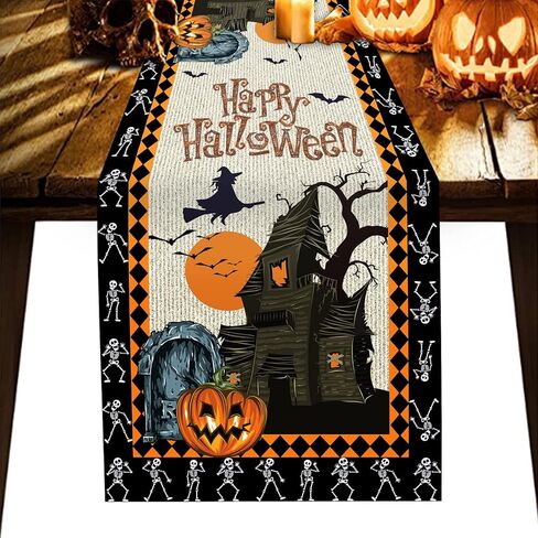 مفرش طاولة للهالوين، ديكور جمجمة يقطين للهالوين للمطبخ وطاولة الطعام في الاماكن المغلقة والمفتوحة وديكور الحفلات المنزلية 13 × 72 انش in Kuwait