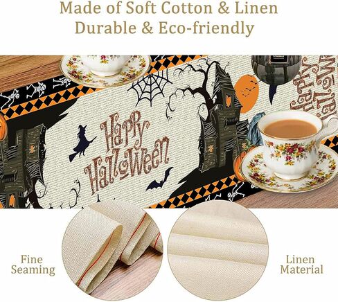 مفرش طاولة للهالوين، ديكور جمجمة يقطين للهالوين للمطبخ وطاولة الطعام في الاماكن المغلقة والمفتوحة وديكور الحفلات المنزلية 13 × 72 انش in Kuwait