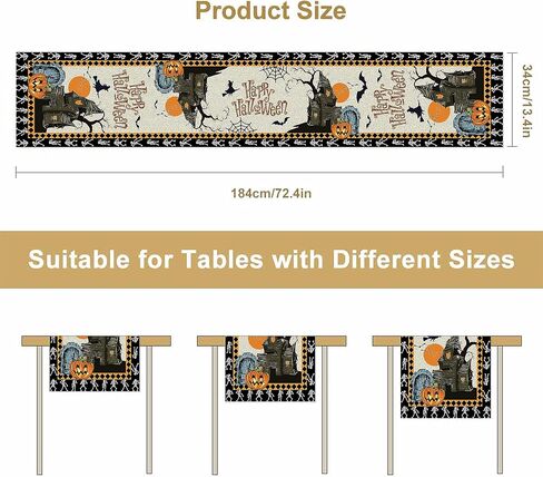 مفرش طاولة للهالوين، ديكور جمجمة يقطين للهالوين للمطبخ وطاولة الطعام في الاماكن المغلقة والمفتوحة وديكور الحفلات المنزلية 13 × 72 انش in Kuwait