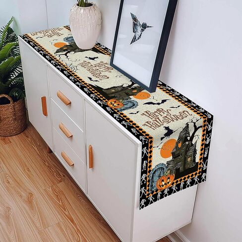 مفرش طاولة للهالوين، ديكور جمجمة يقطين للهالوين للمطبخ وطاولة الطعام في الاماكن المغلقة والمفتوحة وديكور الحفلات المنزلية 13 × 72 انش in Kuwait