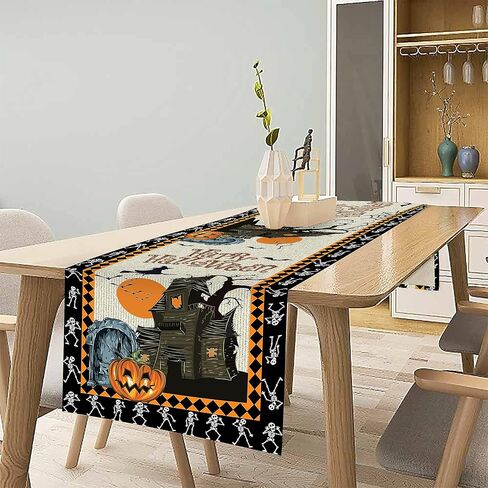 مفرش طاولة للهالوين، ديكور جمجمة يقطين للهالوين للمطبخ وطاولة الطعام في الاماكن المغلقة والمفتوحة وديكور الحفلات المنزلية 13 × 72 انش in Kuwait