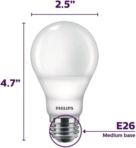 حلزوني كهرماني عتيق خالٍ من الوميض A19 من Philips، قابل للتعتيم، تقنية Eyecomfort، 400 لومن، ضوء كهرماني (2000 كلفن)، 6.5 وات = 60 وات، معتمد من العنوان 20، قاعدة E26، حزمة واحدة (565796) in Kuwait