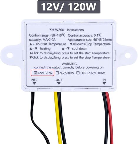 4 قطع XH-W3001 ترموستات مفتاح تحكم رقمي في درجة الحرارة LED مع مسبار مقاوم للماء، تسخين وتبريد إلكتروني ترموستات قابل للبرمجة DC12V 10A 120W يتراوح من -50 درجة مئوية إلى 110 درجة مئوية in Kuwait