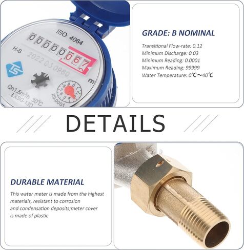 VILLCASE Water Flow Meter TS- S300E Water Meter Accurate Long Time Cold Water Meter, 3/4 NPT Couplings, Measuring in Cubic Meter Garden Water Meter in Saudi Arabia