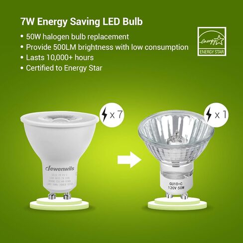 DEWENWILS GU10 LED Dimmable Bulb, 3000K Warm White Track Light Bulb, 7W(50W Halogen Equivalent) Two Prong Light Bulb for Kitchen Range Hood, Living Room, Bathroom, Bedroom, 500LM, 6 Pack, UL Listed in Saudi Arabia