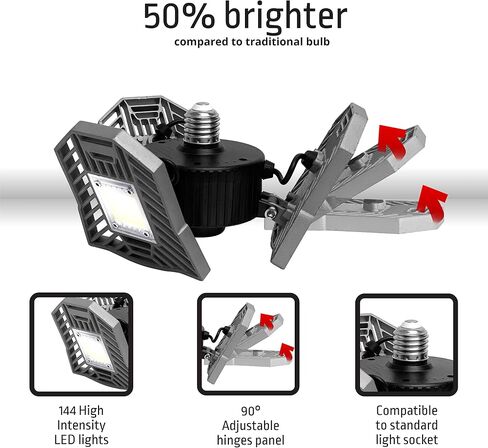 Triburst Deluxe by Bell+Howell, ASON TV 5500 Lumens/6500 Kelvin Indoor Lights, Ultra Bright Lighting with 144 LED Bulb, Multi-Directional Triple Panel Bedroom, Garage, Ceiling Light in Saudi Arabia