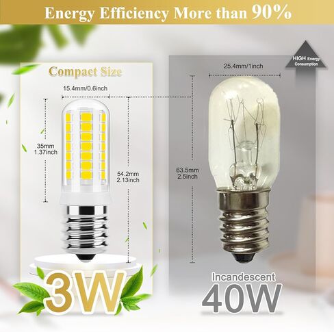 diCUNO E17 LED لمبة عكس الضوء، مصابيح فرن الميكروويف، ضوء النهار الأبيض 5000K، 3W (40W استبدال المتوهجة) 400LM 120V E17 لمبة ضوء قاعدة متوسطة للموقد العلوي، الأجهزة، غطاء محرك السيارة، 2 حزمة in Kuwait