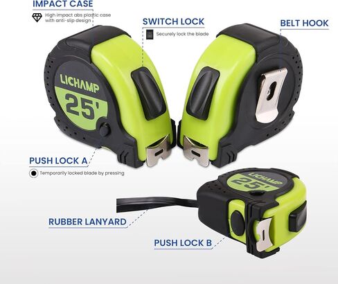LICHAMP Tape Measure 25 ft, 6 Pack Bulk Easy Read Measuring Tape Retractable with Fractions 1/8, Multipack Measurement Tape 25-Foot by 1-Inch, C6GN in Saudi Arabia