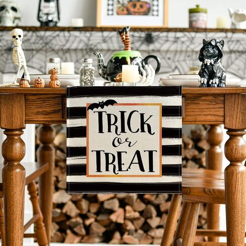Artoid Mode Trick or Treat Bat Table Runner, Seasonal Fall Halloween Holiday Kitchen Dining Table Decoration for Indoor Outdoor Home Party Decor 13 x 36 Inch in Saudi Arabia