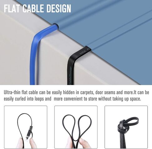 كابل إيثرنت Cat 6 بطول 100 قدم، داخلي وخارجي، كابل شبكة إنترنت مسطح عالي السرعة - كابل تصحيح Cat6 Ethernet طويل - كابل LAN للكمبيوتر أسود + مقاطع وأشرطة كابل مجانية in Kuwait