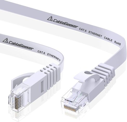 كابل إيثرنت Cat 6 بطول 100 قدم، داخلي وخارجي، كابل شبكة إنترنت مسطح عالي السرعة - كابل تصحيح Cat6 Ethernet طويل - كابل LAN للكمبيوتر أسود + مقاطع وأشرطة كابل مجانية in Kuwait