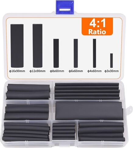 مجموعة أنابيب الانكماش الحراري السلكية - مبطنة بمادة لاصقة بنسبة 4:1، أنابيب تغليف مقاومة للحرارة للكهرباء الصناعية المقاومة للماء، موصل حماية عازل أسود، أنابيب قابلة للانكماش بالحرارة، 73 قطعة/7 مقاسات من SZNNZD in Kuwait