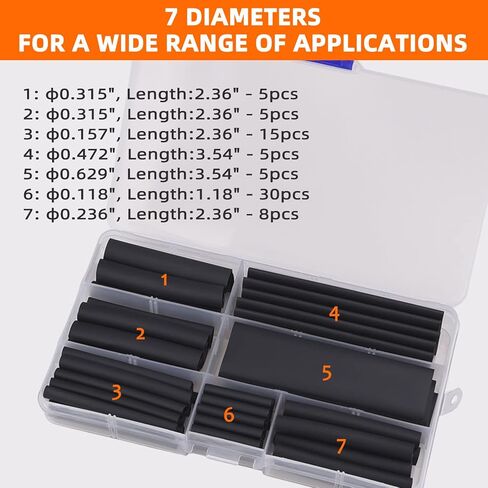 مجموعة أنابيب الانكماش الحراري السلكية - مبطنة بمادة لاصقة بنسبة 4:1، أنابيب تغليف مقاومة للحرارة للكهرباء الصناعية المقاومة للماء، موصل حماية عازل أسود، أنابيب قابلة للانكماش بالحرارة، 73 قطعة/7 مقاسات من SZNNZD in Kuwait