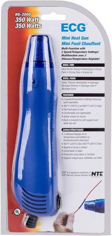 مسدس حراري مصغر من ECG HG-HS-9 HG-300D مع مجموعة أنابيب رقيقة الجدار قابلة للانكماش الحراري، سرعتان، 350 وات، متعدد الألوان in Kuwait