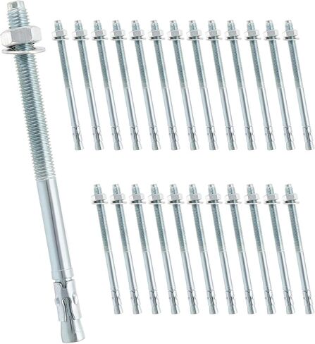QWORK Wedge Anchor, 25 Pcs 1/2'' x 7" Heavy Duty Fastener for Concrete, Zinc Plated Wedge Concrete Wall Anchors Bolt in Saudi Arabia