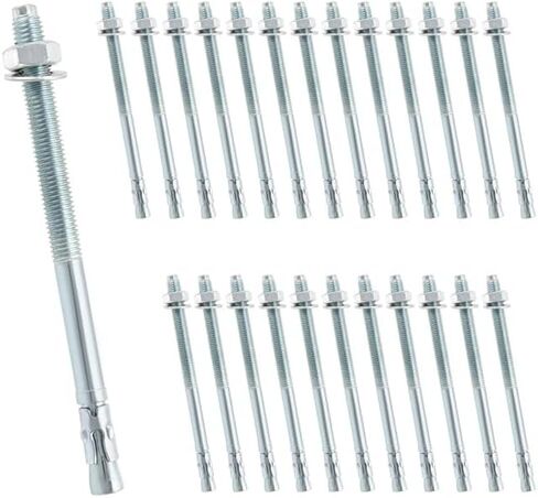 QWORK Wedge Anchor, 25 Pcs 1/2'' x 7" Heavy Duty Fastener for Concrete, Zinc Plated Wedge Concrete Wall Anchors Bolt in Saudi Arabia