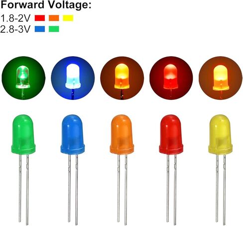 PATIKIL 3 مم، 5 مم صمامات ثنائية باعثة للضوء، 100 قطعة LED 1.8-3 فولت مصابيح ثنائية باعثة للضوء للعلوم، DIY، مصابيح إضاءة، 5 ألوان in Kuwait