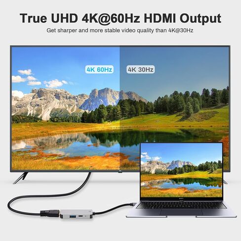 محول USB C إلى HDMI، HUGIN[4K 60 هرتز] موزع من النوع C إلى مخرج HDMI ومنفذ USB 3.0 ومنفذ شحن PD 100 وات، محول USB-C رقمي AV متعدد المنافذ لجهاز MacBook Pro/Air، iPad Pro/Air/Mini، Galaxg S21 /S20 وأكثر in Kuwait