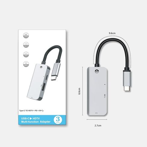 محول USB C إلى HDMI، HUGIN[4K 60 هرتز] موزع من النوع C إلى مخرج HDMI ومنفذ USB 3.0 ومنفذ شحن PD 100 وات، محول USB-C رقمي AV متعدد المنافذ لجهاز MacBook Pro/Air، iPad Pro/Air/Mini، Galaxg S21 /S20 وأكثر in Kuwait