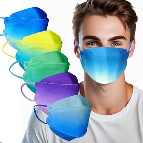 Multicolor Face Masks, LUCIFER Breathable 50 Pcs 4-Ply Gradient Multicolor Individual Packs Face Mask, Design with Elastic Ear Loop in Kuwait