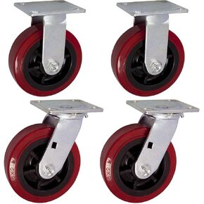 مجموعة عجلات شديدة التحمل مقاس 6 × 2 بوصة مكونة من 4-2 عجلات دوارة وعجلتين صلبتين - 3600 رطل لكل مجموعة مكونة من 4 قطع - (4 عبوات) - بولي يوريثين أحمر داكن على قلب بولي أوليفين أسود - عجلات العلامة التجارية CasterHQ in Kuwait