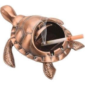 Vintage Turtle Windproof Ashtray with Lid Portable Cigarette Odor Ashtray Holder for Outdoor Indoor Smokers Metal Desktop Smoking Tobacco Ash Tray for Home Office Decoration (Bronze)