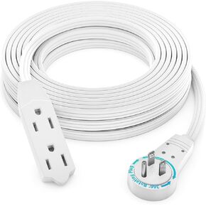 كابل Maximm بطول 4 أقدام بزاوية 360 درجة سلك/سلك تمديد مسطح، 16 AWG سلك تمديد متعدد 3 منافذ، سلك مؤرض 3 شقوق - أبيض - معتمد من UL
