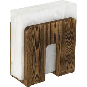 MyGift Napkin Holder for Table, Rustic Burnt Solid Wood Tabletop Paper Napkin Dispenser with Arch Shaped Cutout, Upright Dining Serviette Cocktail Napkin Rack with Wooden Box Joint Connection in Saudi Arabia