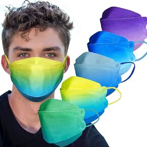 LUCIFER Multicolor Disposable Face Masks, 50Pcs 4 Layers Individual Packs Facial Safety Masks with Adjustable Elastic Ear Loop Disposable Respirator Safety Mouth Masks Dust Air Pollution Protection in Kuwait