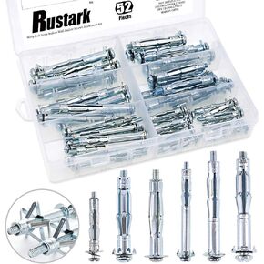 Rustark 52-Pcs 6 Sizes Heavy Duty Zinc Plated Steel Molly Bolt Drive Hollow Wall Anchor Screws Assortment Kit for Drywall Sheetrock in Saudi Arabia