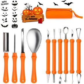 QJIUBA Halloween Pumpkin Carving Kit，Professional Stainless Steel Pumpkin Carving tools，Safe and Easy Bulk Pumpkin Carving Kit for Kids Adults，Family Decorations DIY Carving Gift（10PACS
