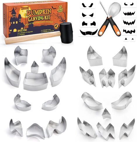 Pumpkin Carving Kit for Kids, 22 PSC Stainless Steel Pumpkin Carving Tools with Hammer and 2 Carving Knives, DIY Halloween Pumpkin Shape in Saudi Arabia