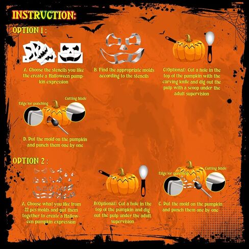 Pumpkin Carving Kit for Kids, 22 PSC Stainless Steel Pumpkin Carving Tools with Hammer and 2 Carving Knives, DIY Halloween Pumpkin Shape in Saudi Arabia