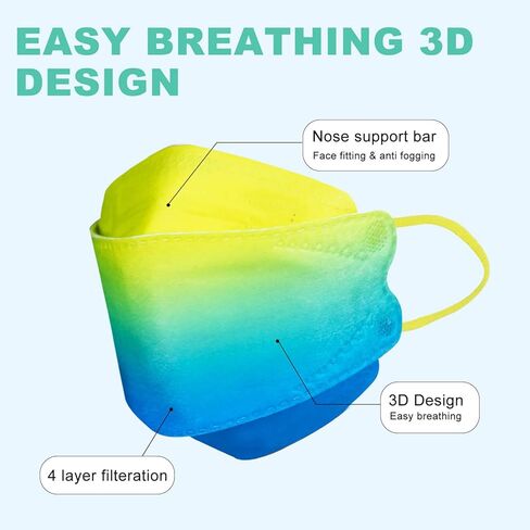 Multicolor Face Masks, LUCIFER Breathable 50 Pcs 4-Ply Gradient Multicolor Individual Packs Face Mask, Design with Elastic Ear Loop in Kuwait