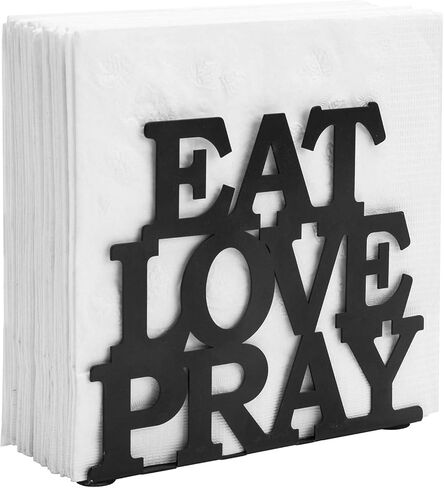 حامل مناديل طاولة معدني أسود من ماي جيفت مزين بعبارة EAT LOVE PRAY Cutout in Kuwait