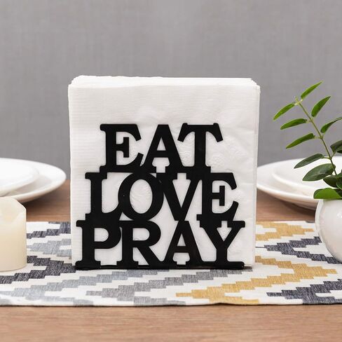 حامل مناديل طاولة معدني أسود من ماي جيفت مزين بعبارة EAT LOVE PRAY Cutout in Kuwait