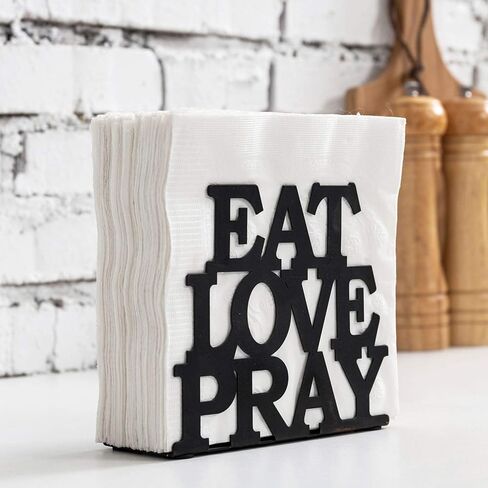 حامل مناديل طاولة معدني أسود من ماي جيفت مزين بعبارة EAT LOVE PRAY Cutout in Kuwait