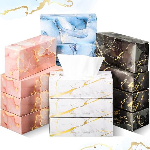 Zhehao 16 علبة مناديل الوجه، 3 طبقات 2080 ورقة مناديل ناعمة بتصميم رخامي 130 ورقة في كل صندوق صندوق مناديل مسطح صغير للحمام والمكتب وغرفة النوم والمنزل والمدرسة والمطبخ، 4 أنماط عائلية in Kuwait